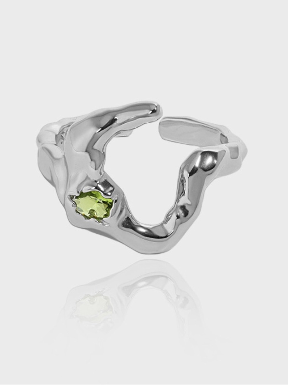 Verdant Pulse 925 sterling Silver abstract ring with Zircon